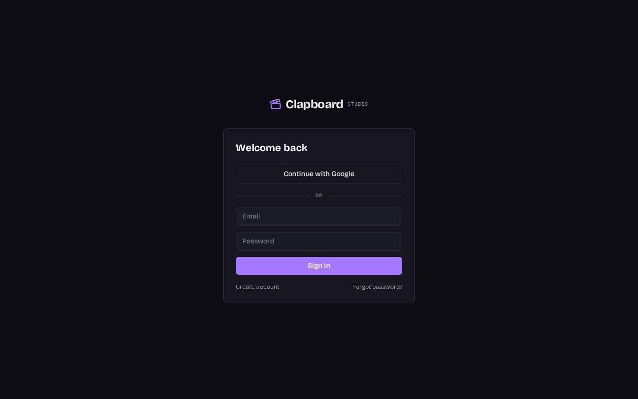 Getting started screen in Clapboard